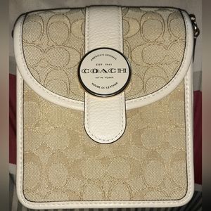 Coach North/South Lonnie Crossbody In Signature Jacquard Chalk Light Khaki